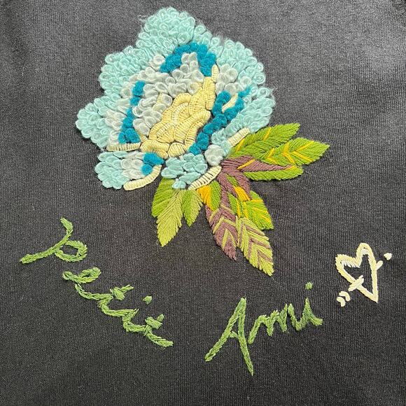 Charlotte Tarantola Womens Silk Angora Sweater Embroidered Hooded Black Medium - Picture 8 of 13